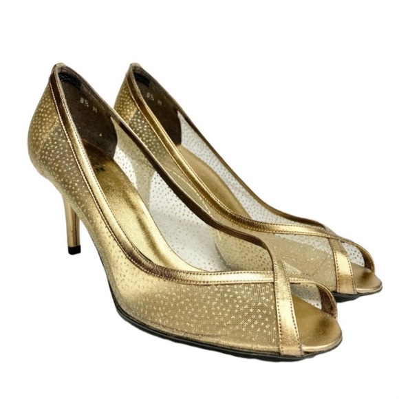 Stuart Weitzman Shoes - Brand NEW Stuart Weitzman Gold Shimmer Mesh Sheer Peep Toe Heels Size 8.5 NWOB